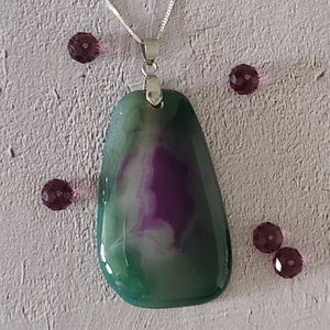 Glass Dipped Dyed Agate Rock Pendant on a Chain
